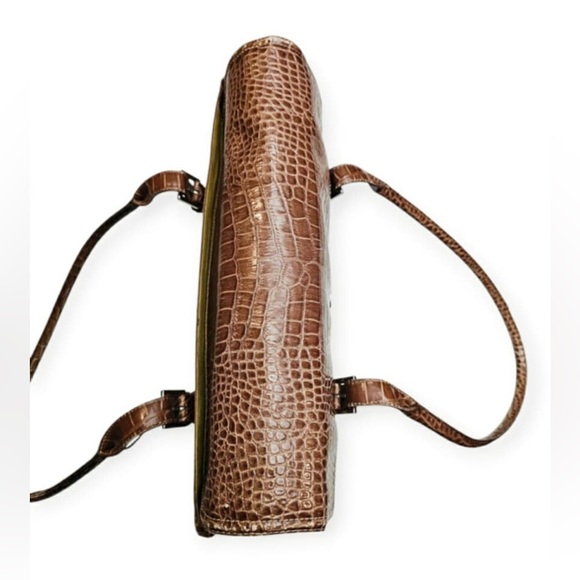Liz Claiborne Large Brown Croc Embossed Leather Laptop Satchel Purse Tote Bag - Picture 11 of 15